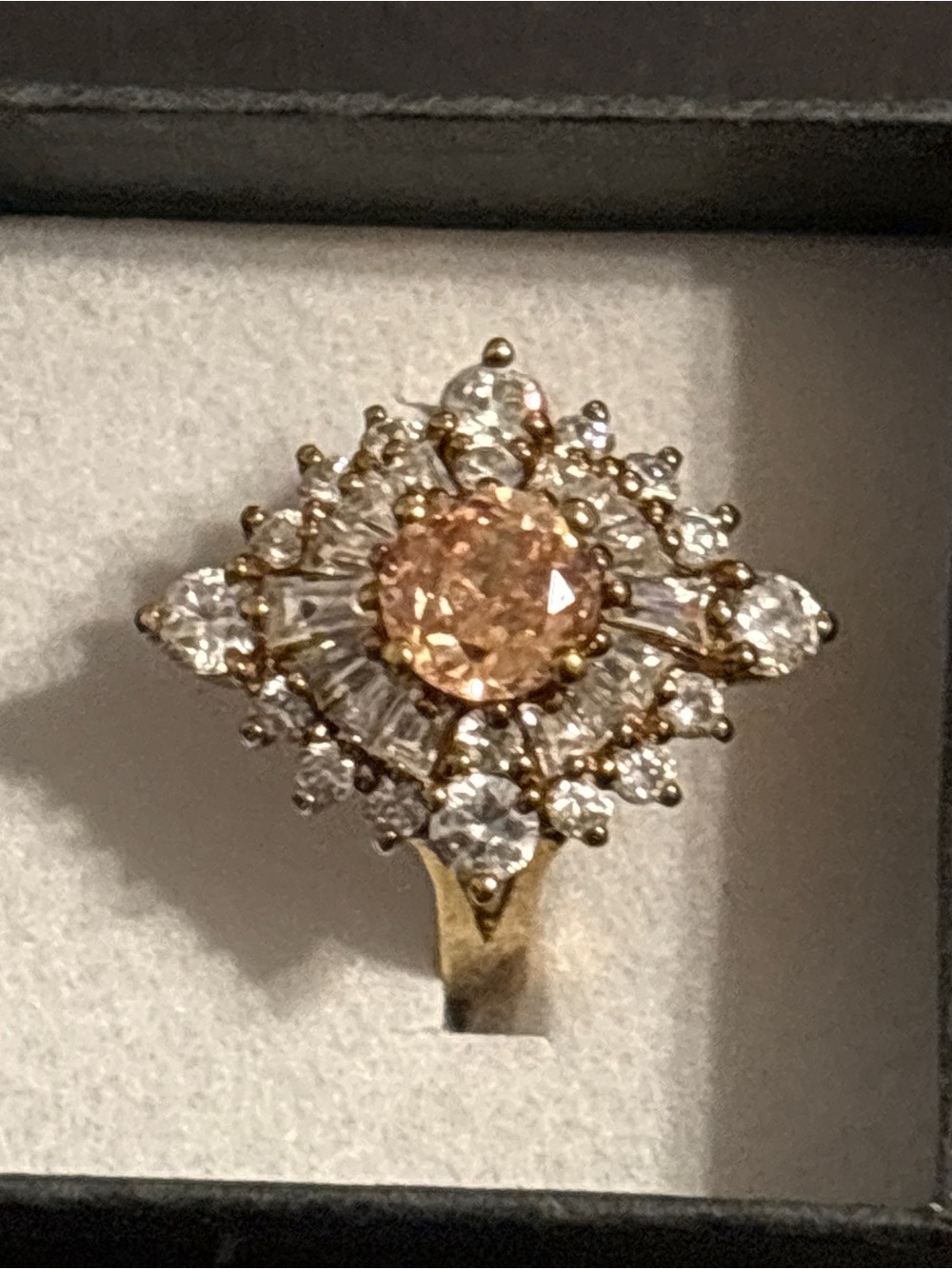 Vintage Absolute 925 Sterling Silver Gold Vermeil Champagne CZ Cluster Ring